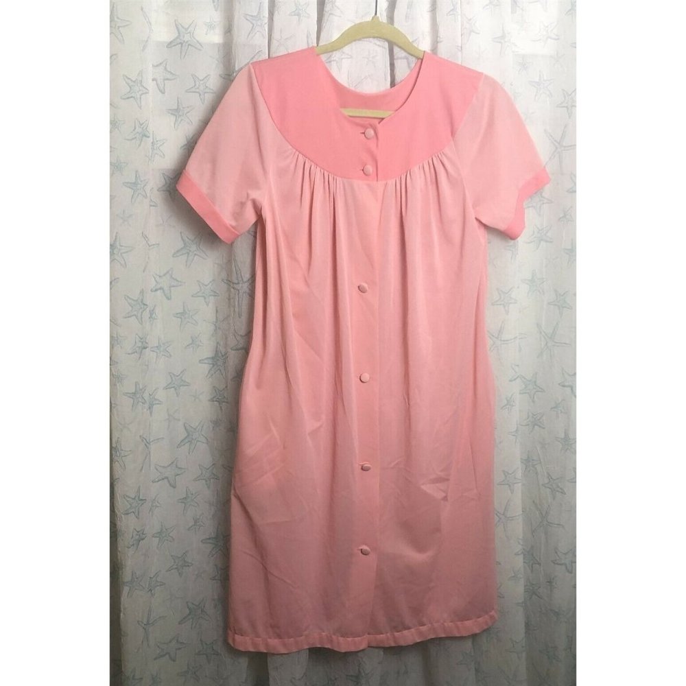 Vintage Komar Lingerie Robe Day Dress Gown Button Front Pink Small